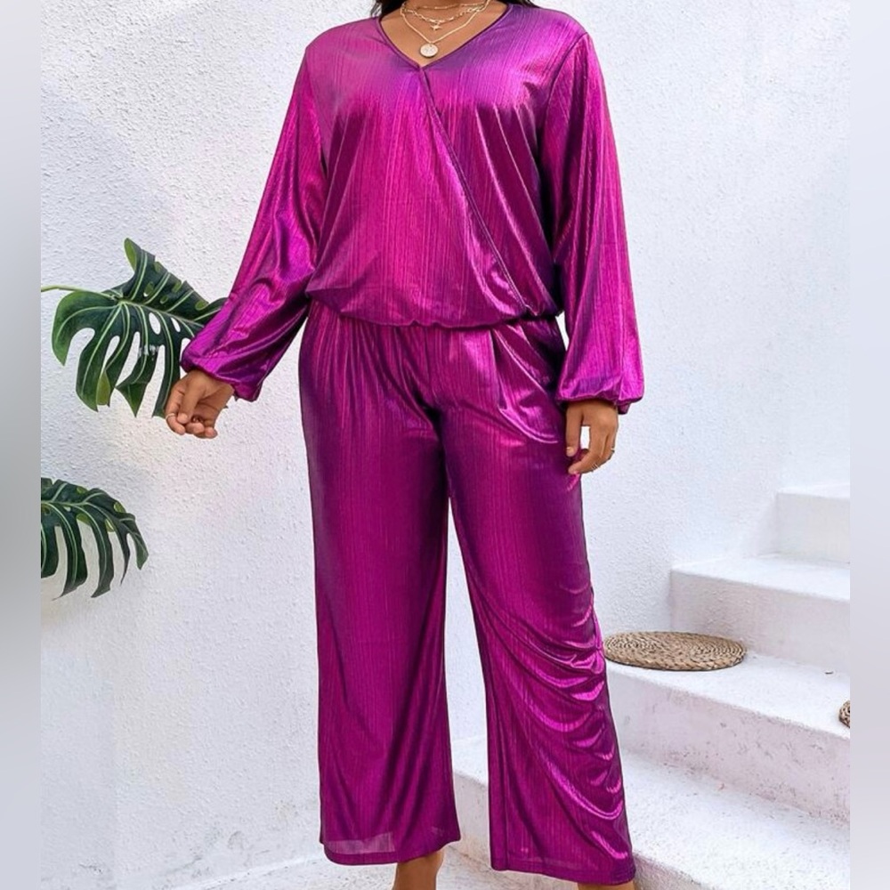 NEW 3 XL SHEIN Unity Plus Solid V Neck Tee & Pants